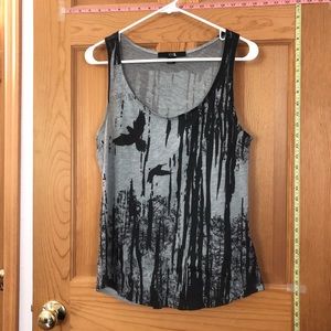 Bird and tree graphic tank top